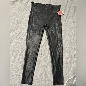 NWT SPANX Shiny Faux Black Leggings